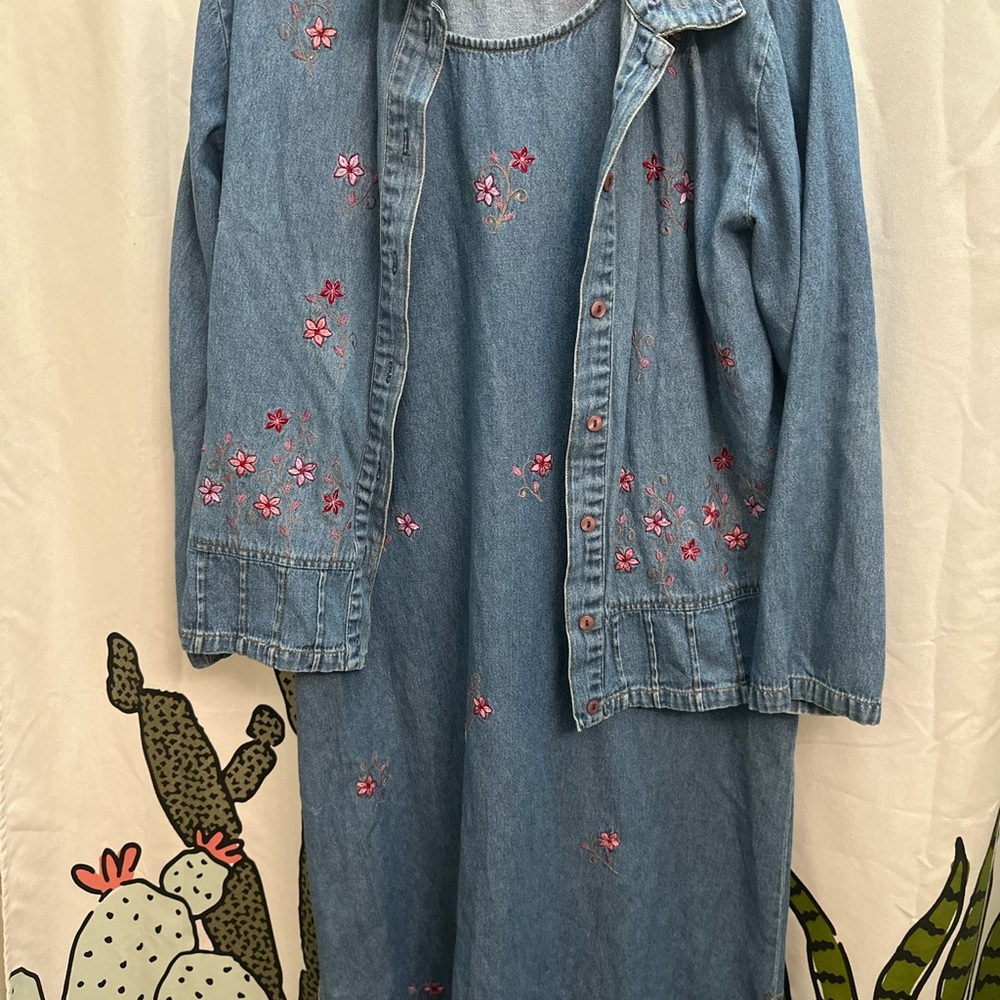 Embroidered Denim Jacket and Dress Set